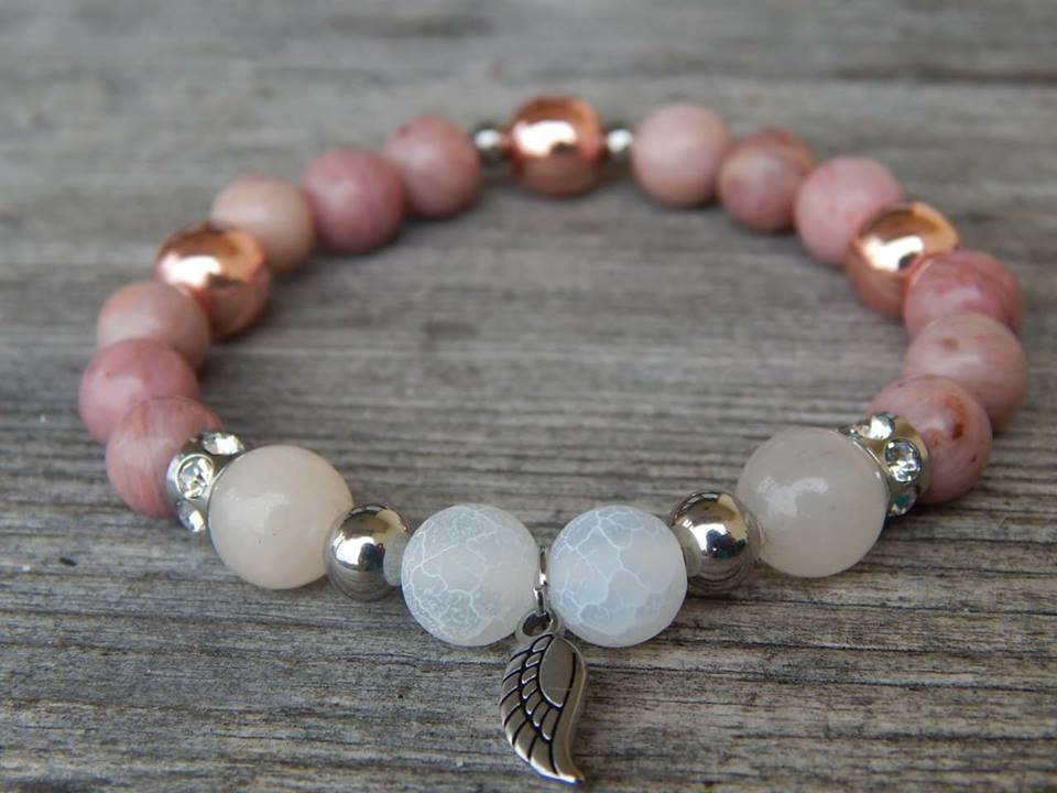 Lea By Cleopatra Agate Dragon White, Avanturine Pink, Rodochrozite and Hematite Rose Gold, Stainless Steel Components #63